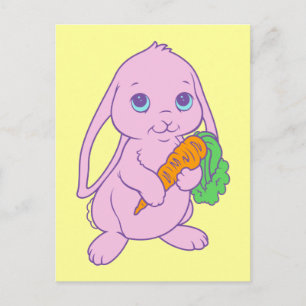 Kawaii Cute Cartoon Bunny Rabbit Carrot Postcard