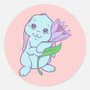Kawaii Cute Cartoon Bunny Rabbit Flower Classic Round Sticker