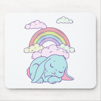 Kawaii Cute Cartoon Bunny Rabbit Rainbow Mouse Mat