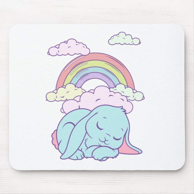 Kawaii Cute Cartoon Bunny Rabbit Rainbow Mouse Mat (Front)