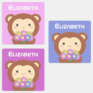 Kawaii Cute Cartoon Monkey Colourful Flowers Kids