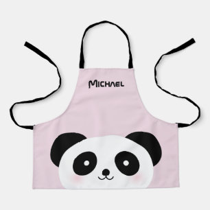 Kawaii Cute Cartoon Panda Bear Custom Name Apron