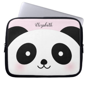 Kawaii Cute Cartoon Panda Bear Custom Name Pink Laptop Sleeve