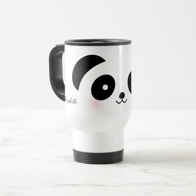 Kawaii Cute Cartoon Panda Bear Custom Name Travel Mug (Front Left)