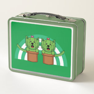 Kawaii Cute Cat Cactus Plant Pet Metal Lunch Box