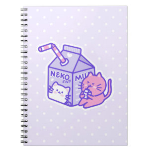 Kawaii Cute Cat with Milk Box Cartoon Notebook