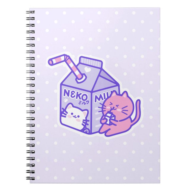 Kawaii Cute Cat with Milk Box Cartoon Notebook (Front)