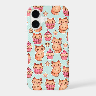Kawaii Cute Cats Cupcakes Pink and Blue Pattern
