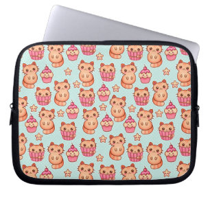 Kawaii Cute Cats Cupcakes Pink and Blue Pattern Laptop Sleeve