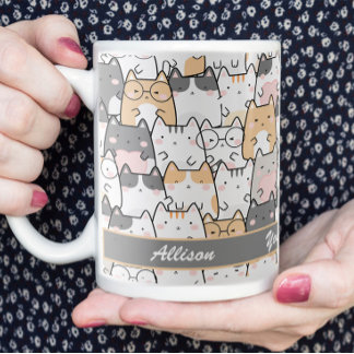Kawaii Cute Cats Pattern Personalised  Coffee Mug