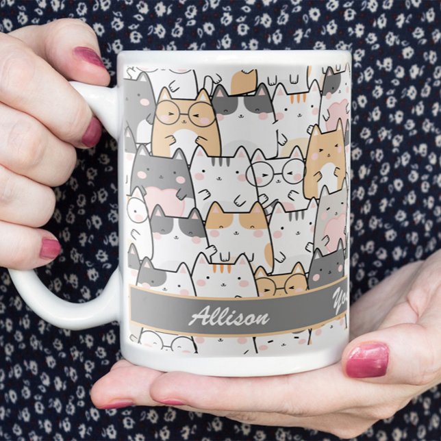 Kawaii Cute Cats Pattern Personalised  Coffee Mug (Creator Uploaded)