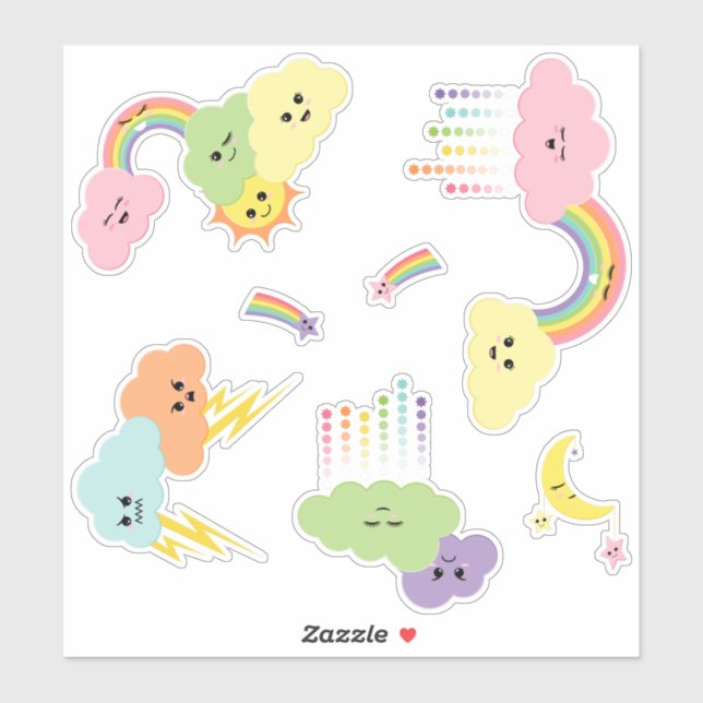 Kawaii Cute Clouds Sun Moon Rainbow Stars (Sheet)