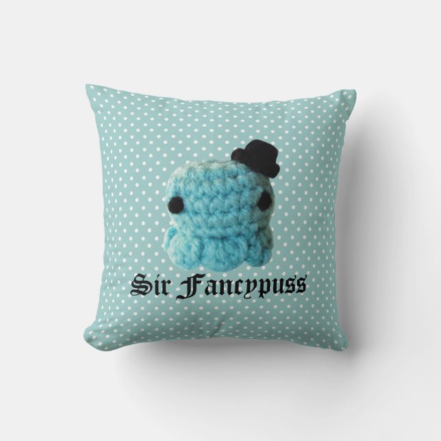 Kawaii Cute Crochet Amigurumi Octopus Top Hat Blue Cushion (Front)