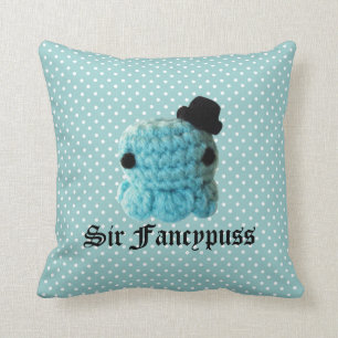 Kawaii Cute Crochet Amigurumi Octopus Top Hat Blue Cushion