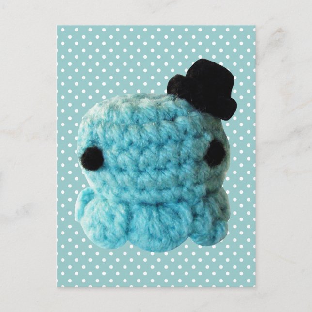 Kawaii Cute Crochet Amigurumi Octopus Top Hat Blue Postcard (Front)