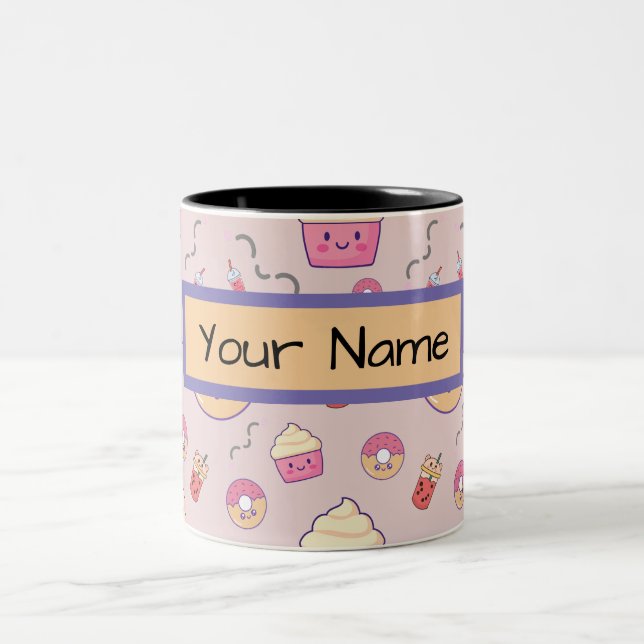 Kawaii Cute Custom Gift Personalised Birthday  Two-Tone Coffee Mug (Center)