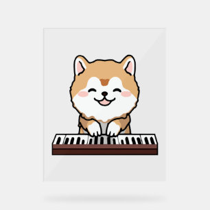 Kawaii Cute Dog Playing Piano Keyboard Acrylic Sign
