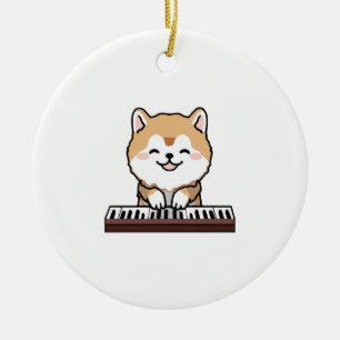 Kawaii Cute Dog Playing Piano Keyboard Ceramic Tree Decoration
