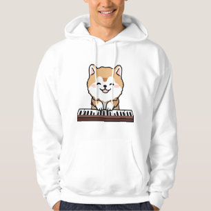 Kawaii Cute Dog Playing Piano Keyboard Hoodie