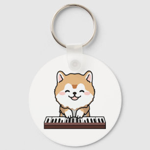 Kawaii Cute Dog Playing Piano Keyboard Key Ring