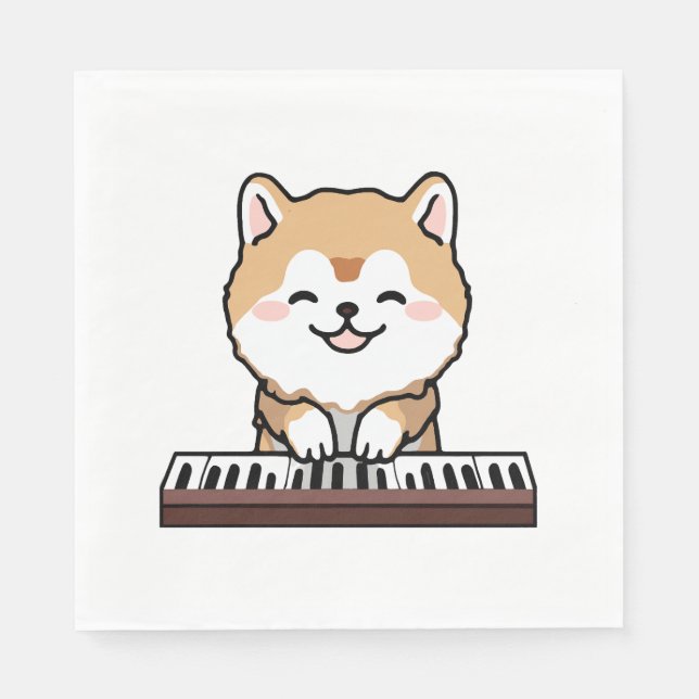 Kawaii Cute Dog Playing Piano Keyboard Napkin (Front)