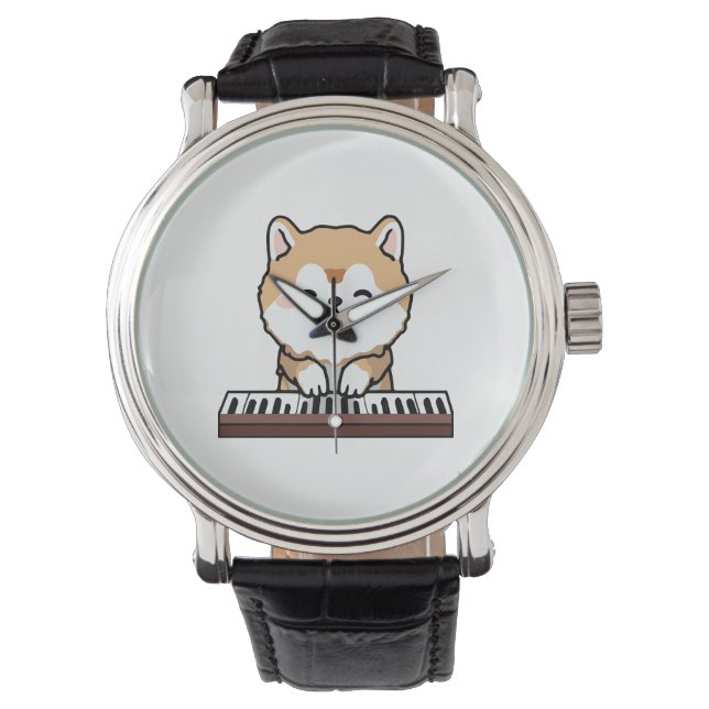 Kawaii Cute Dog Playing Piano Keyboard Watch (Front)