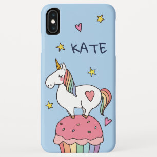 Kawaii Cute Doodle Rainbow Unicorn and Stars iPhone XS Max Case