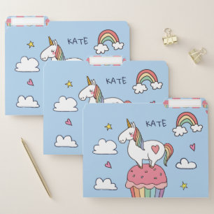 Kawaii Cute Doodle Rainbow Unicorn and Stars. File Folder