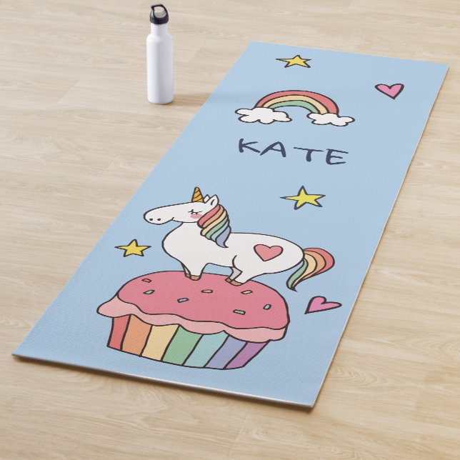 Kawaii Cute Doodle Rainbow Unicorn and Stars. Yoga Mat (In Situ)