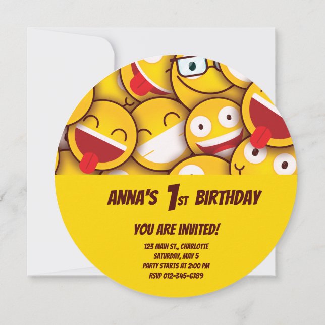 Kawaii Cute Emoji Emoticon Birthday Invitation (Back)