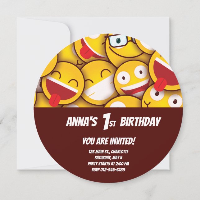 Kawaii Cute Emoji Emoticon Birthday Invitation (Back)