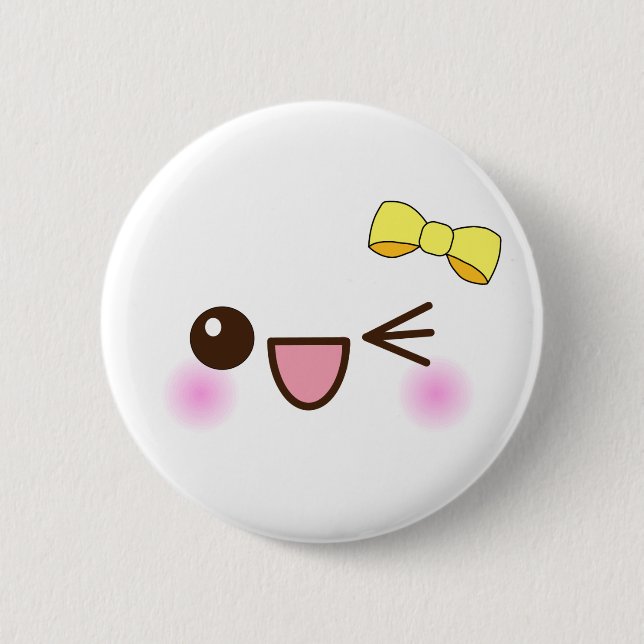 kawaii cute face 6 cm round badge (Front)