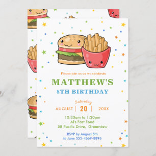 Kawaii Cute Fast Food Burger Party Boy Birthday Invitation
