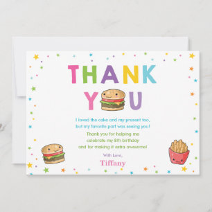 Kawaii Cute Fast Food Burger Party Girl Birthday Thank You Card