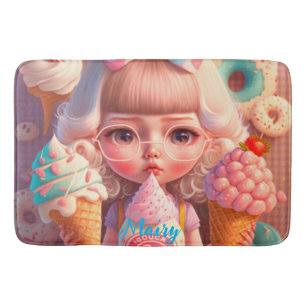 Kawaii cute girl with ice creams   bath mat