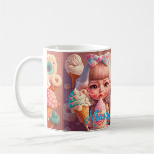 Kawaii cute girl with ice creams     coffee mug