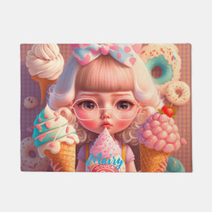 Kawaii cute girl with ice creams  custom doormat