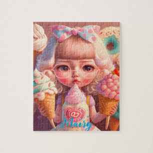 Kawaii cute girl with ice creams   jigsaw puzzle