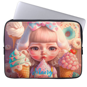 Kawaii cute girl with ice creams   laptop sleeve