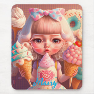 Kawaii cute girl with ice creams        mouse mat