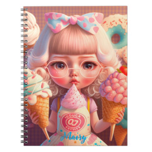 Kawaii cute girl with ice creams       notebook