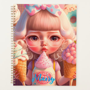 Kawaii cute girl with ice creams notebook planner
