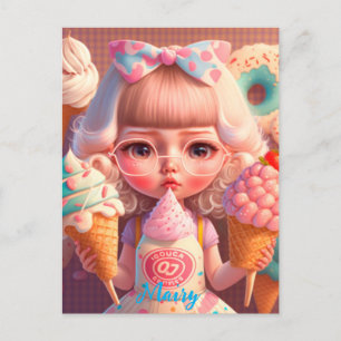 Kawaii cute girl with ice creams   postcard