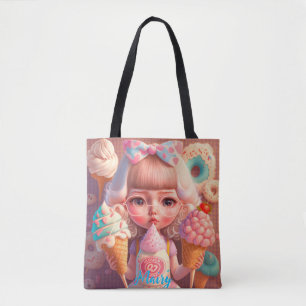 Kawaii cute girl with ice creams        tote bag
