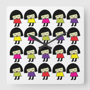 Kawaii Cute Girls Kawaii Square Wall Clock