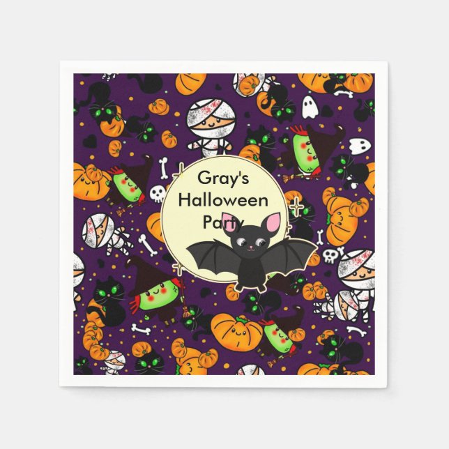 Kawaii Cute Halloween Party Invites personalised Napkin (Front)