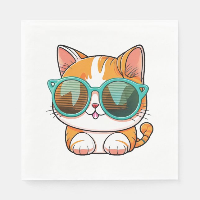 Kawaii Cute Happy Colourful Cat with Sunglasses Napkin (Front)