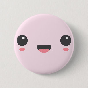 Kawaii, cute happy face, light pink  6 cm round badge