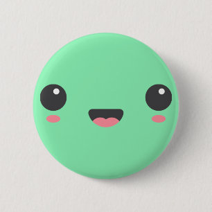 Kawaii, cute happy face, mint green 6 cm round badge