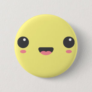 Kawaii, cute happy face, yellow 6 cm round badge
